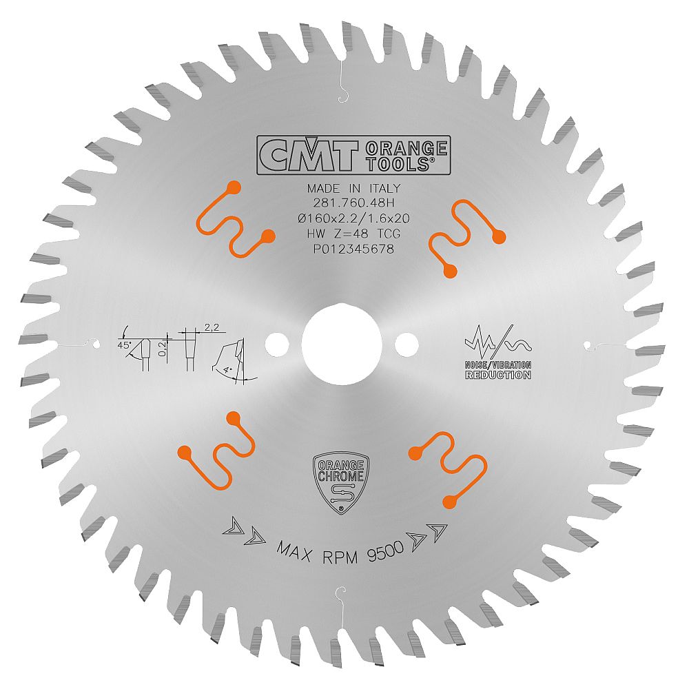 CMT Orange Chrome für feine Querschnitte in Massivholz, Holzplatten