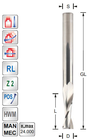 Spiralfräser HWM Z=2 D=10 L=30 GL=80 S=10 RL