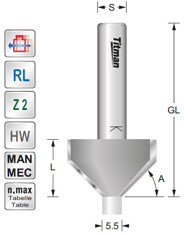 Fasefräser/Zapfen HW Z=2 D=27 A=30° L=16 S=8