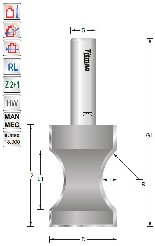 Halbstabprofilfräser HW Z=2 D=28 R=7.5 S=12