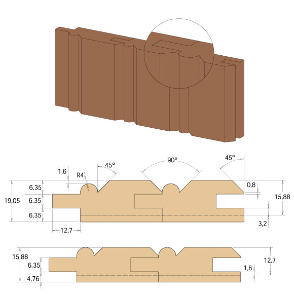 CMT C961 Fräser für Holzverkleidungen - D23,8 I19,05 R4 S=12