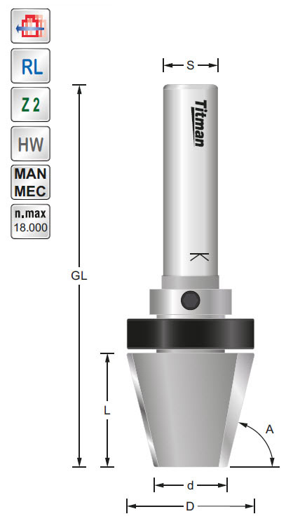 Fasefräser/Lager HW Z=2 D=28 d=15 L=25 A=75° S=12