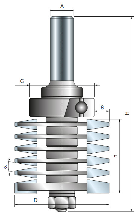 Freud Keilzinkenfräser mit oberem Lager – Typ A Schaft 12 mm 45,2 x 8 (Schnitthöhe x Schnitttiefe)