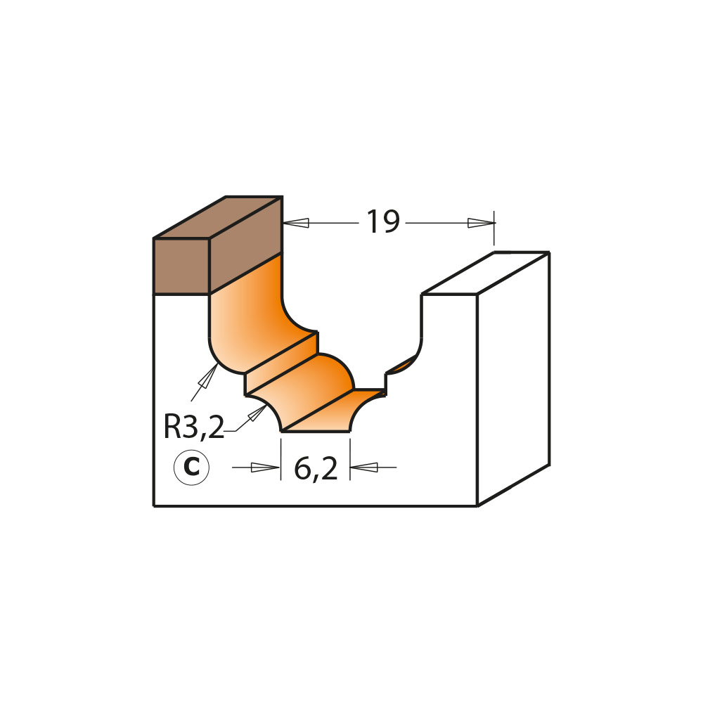 CMT C965B Profilfräser - Profile C, R3,2 D19x12,3 S=6 HW