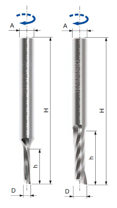 Freud Schlichtfräser - rechtsschneidend mit Rechtsspirale Z1 Ø 3 mm x h13 mm x H60 mm x S6 mm x S in