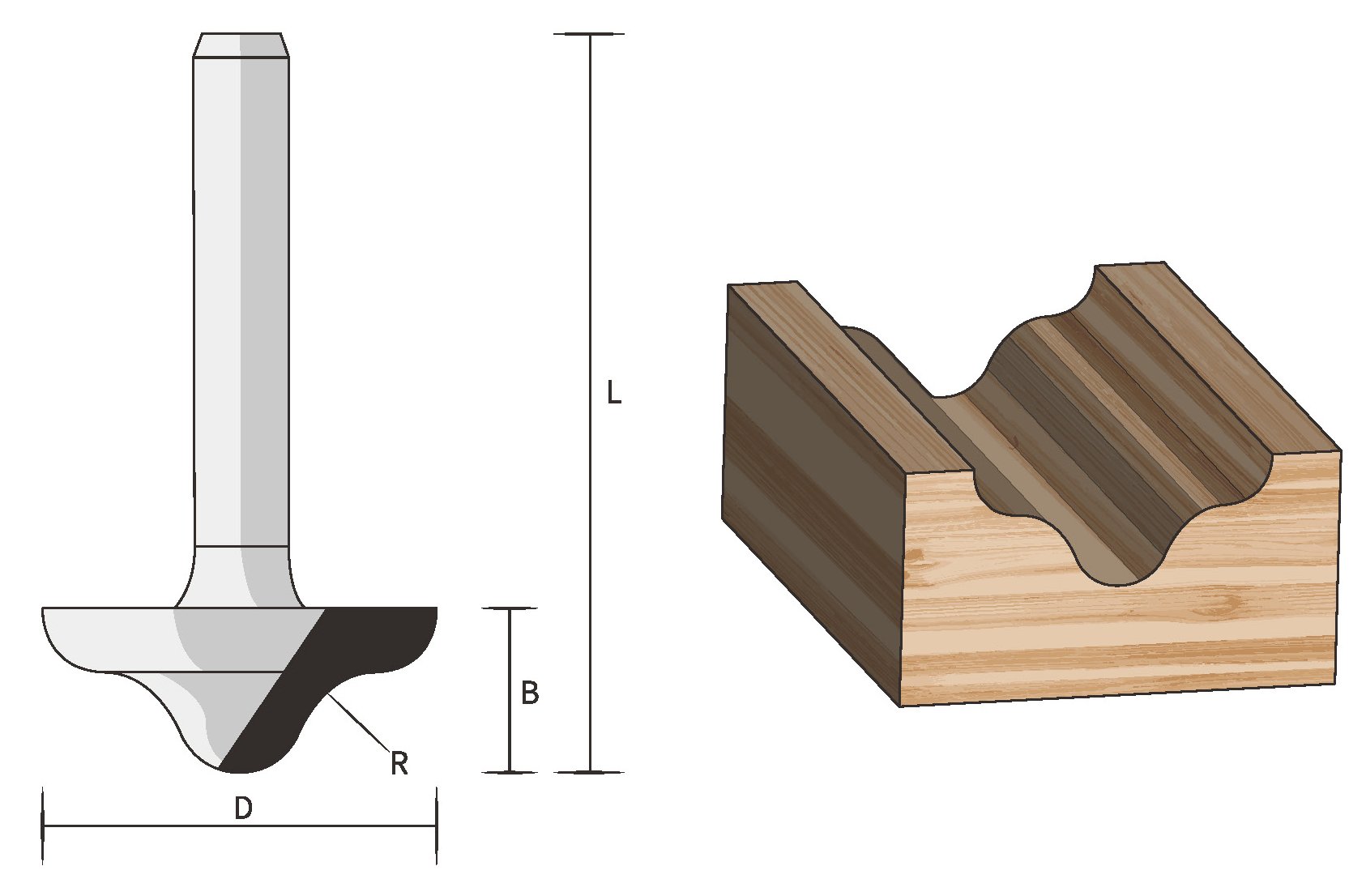 FAMAG HM-Profilfräser D27 B11,2 R6  GL 51 mm, SØ8 mm ohne Anlauflager