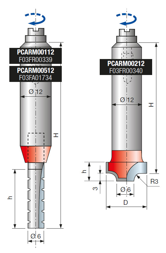 Freud Glasleistenfräser Ø 6 mm x h23,5 mm x H71 mm x S12 mm x S inch