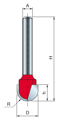 Freud Halbrundfräser Schaft 6 mm 3 x 6 (Radius 1 x Durchmesser)