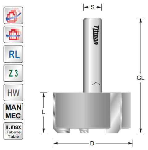 Planfräser HW Z=3 D=25 L=12 GL=44 S=8