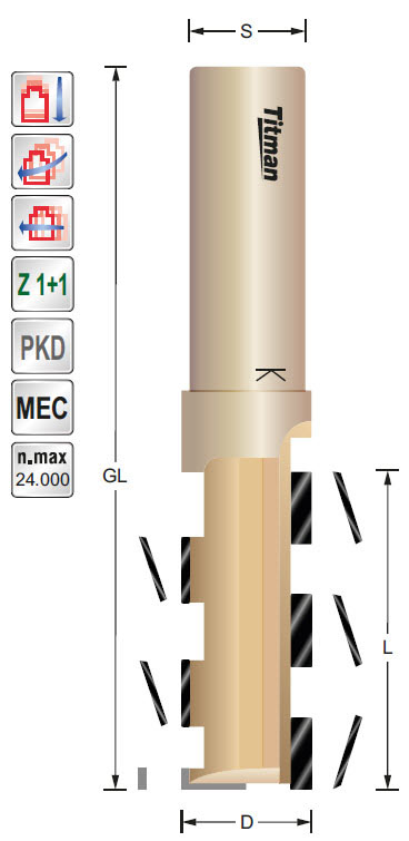 DIA-Fräser DP Z=1+1 D=12 L=25 GL=69 S=12