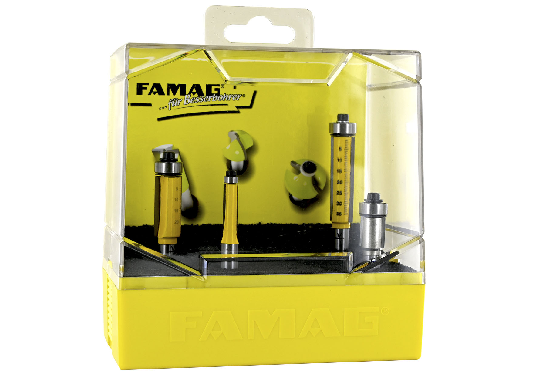 FAMAG 4-teiliges Bündigfräser Set, HM-bestückt in Kunststoff-Box