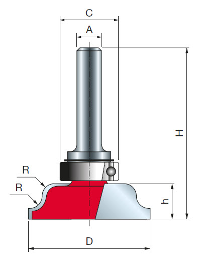 Freud Karniesfräser und Hohlkehlfräser mit oberem Lager Schaft 8 mm 11,5 x 4 (Schnitthöhe x Radius)
