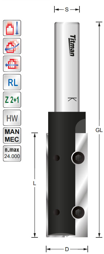 WP-Nutfräser L308 Z=2 D=18 L=30 GL=82 S=12