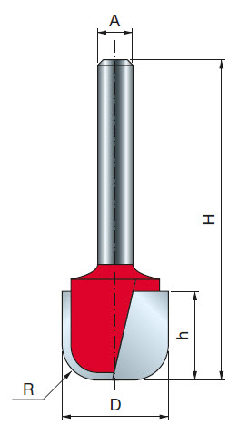 Freud Rundfräser Schaft 6 mm 6,35 x 19,05 (Radius 1 x Durchmesser)