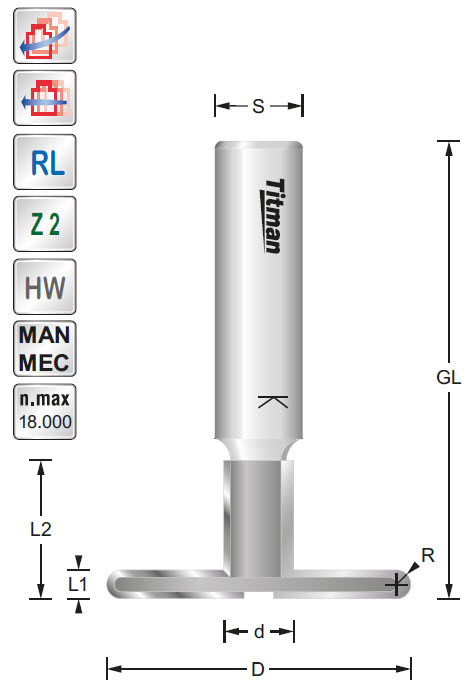 T-Nut-Radiusfräser HW Z=2 D=28 L1=4 L2=19 S=12