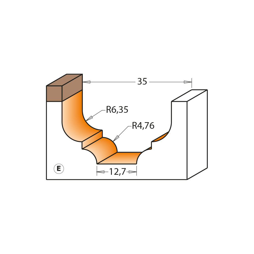 CMT C965B Profilfräser - Profile E, R34,9 D4-6,35x18,5 profile E S=8 HW
