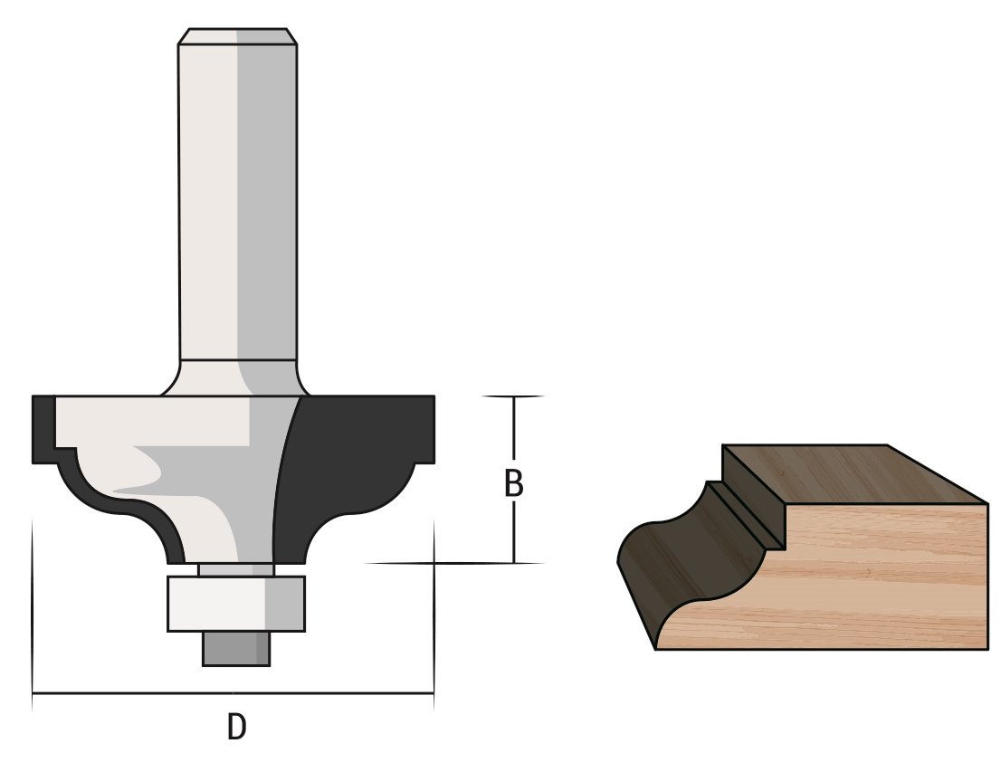 FAMAG HM-Profilfräser D34,9 B13,5 R4/4 GL 52 mm, SØ8 mm mit Anlauflager D12,7 mm