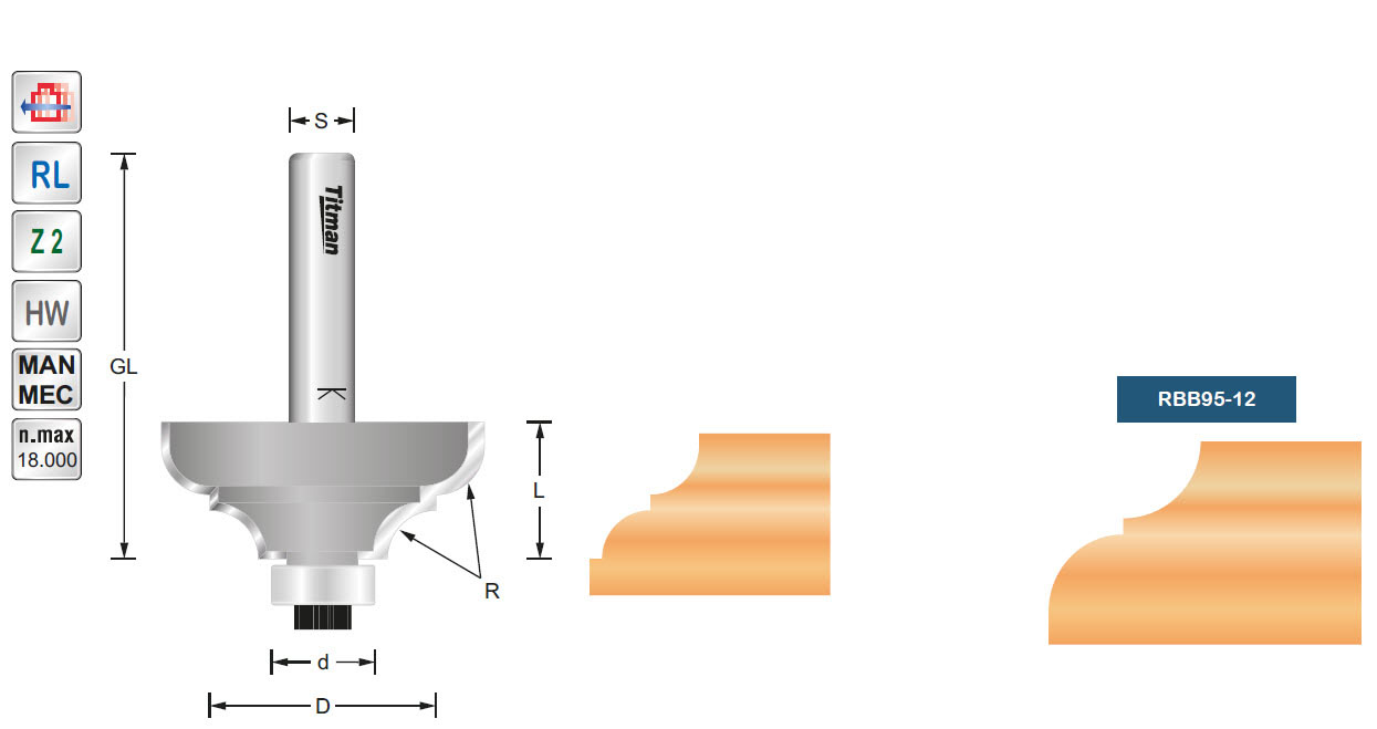 Profilfräser/Lager HW Z=2 D=38 R=6 L=16 S=8