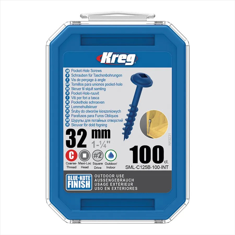 Kreg Blue-Kote Maxi-Loc Pocket-Hole Schrauben - 32 mm, grobgewinde, 100 Stück