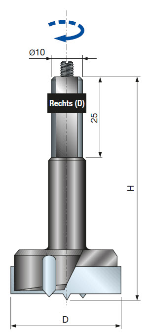 Freud HW Beschlagbohrer rechtsdrehend Ø 12 mm x H70 mm x S10 x 25 mm
