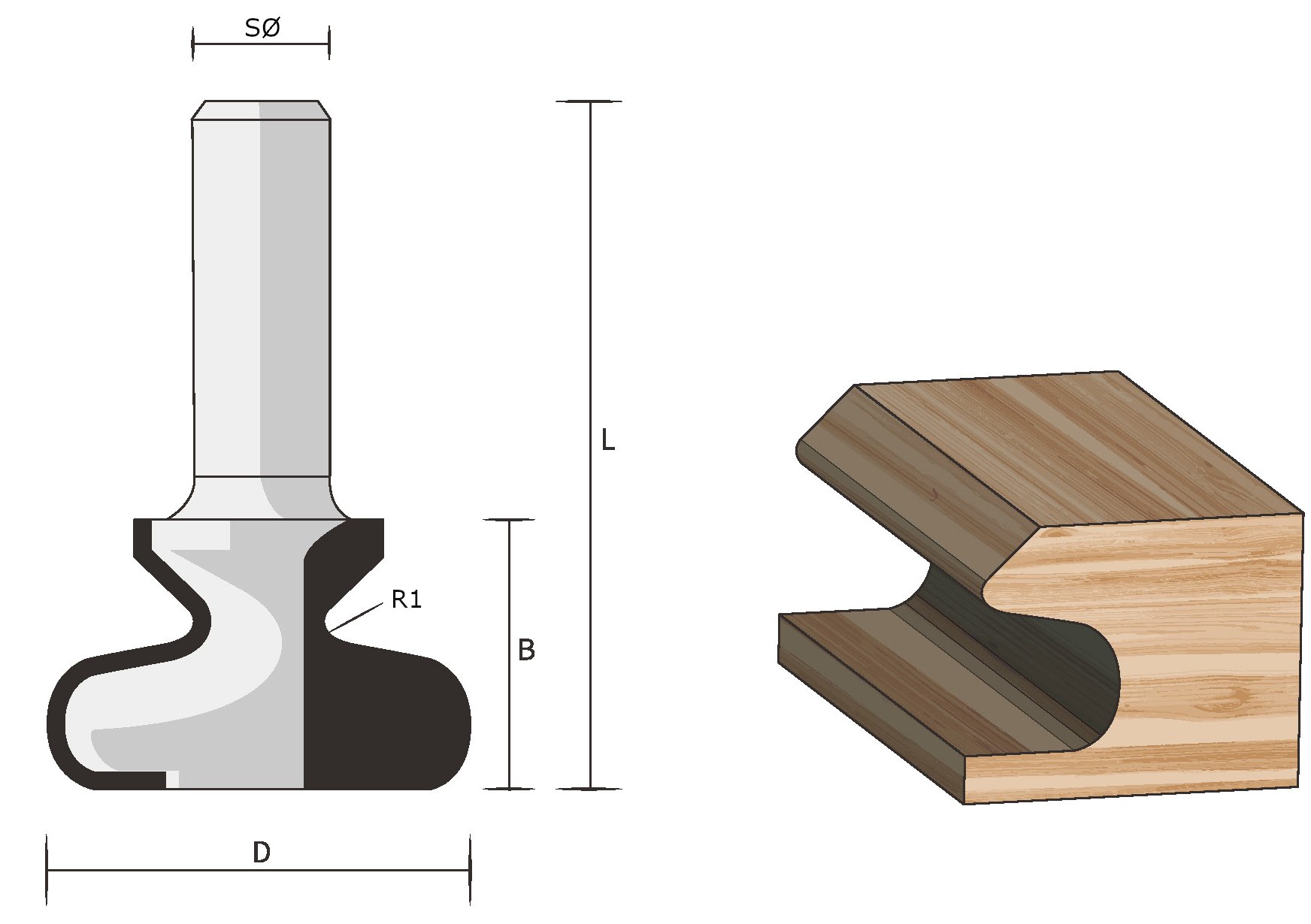 FAMAG HM-Griff-Nutfräser D19,1 B19 R4,8 GL 55 mm, SØ8 mm ohne Anlauflager