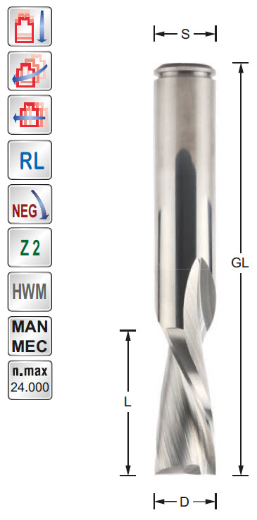 Schlichtfräser HWM Z=2 D=10 L=32 GL=80 S=10 RL NEG