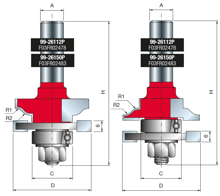 Freud Profil- und Konterprofilfräser Schaft 12 mm 4,5 x 5,5 (Radius 1 x Radius 2)