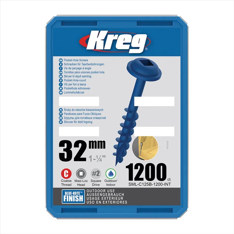 Kreg Blue-Kote Maxi-Loc Pocket-Hole Schrauben - 32 mm, grobgewinde, 1200 Stück