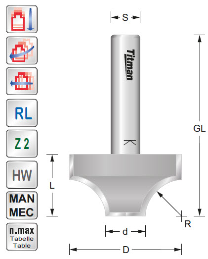 Abrundfräser HW Z=2 D=31 d=11 R=10 L=16 S=10