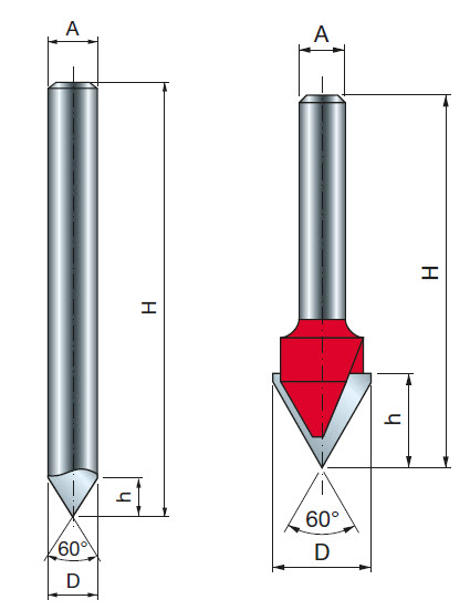 Freud V-Nutfräser Schaft 6 mm 60° x 12,7 (Winkel x Schnitthöhe)