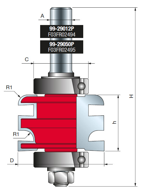 Freud Profil- und Konterprofilfräser Schaft 12 mm 5,5 x 32,7 (Radius 1 x Schnitthöhe)