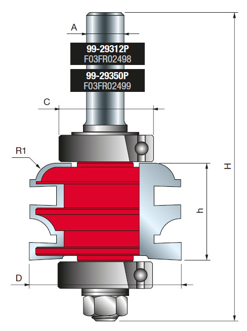 Freud Profil- und Konterprofilfräser Schaft 12 mm 7 x 32,7 (Radius 1 x Schnitthöhe)
