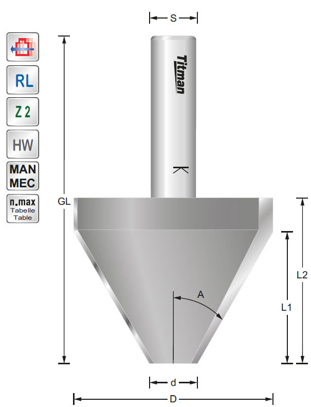 Fasefräser HW Z=2 D=26/12.7 A=10° L=35 S=12