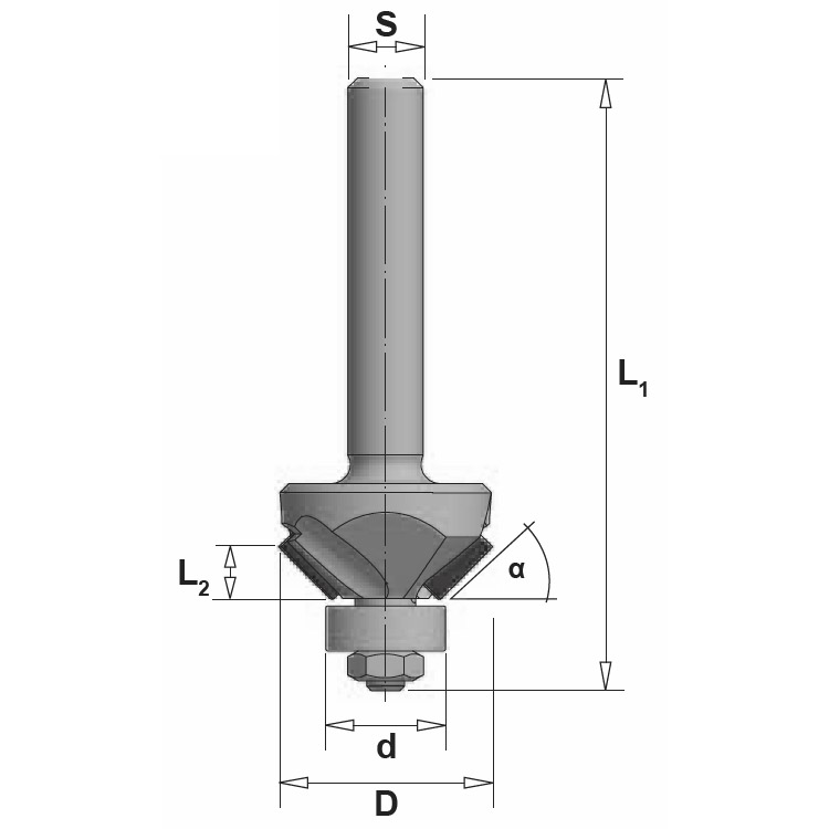 Diamant Fasefräser (DP) R79-051 α=45° für Oberfräsen, S=8 mm - HPL, Melamin, Furnier, Holz Kopie