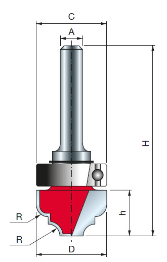 Freud Hohlkehl- und Rundprofilfräser mit oberem Lager Schaft 6 mm 3,18 x 12,7 (Radius 1 x Schnitthöh
