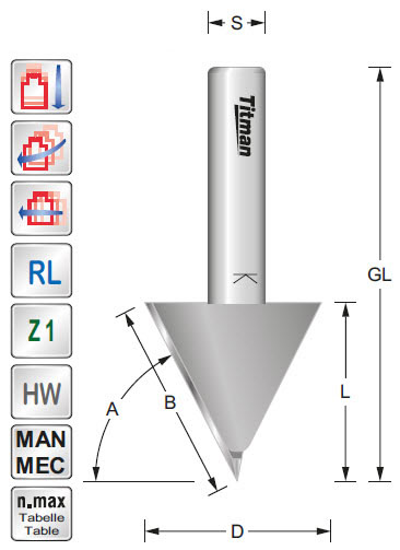 V-Nutfräser HW Z=1 D=44 A=45° L=21 B=32 S=12