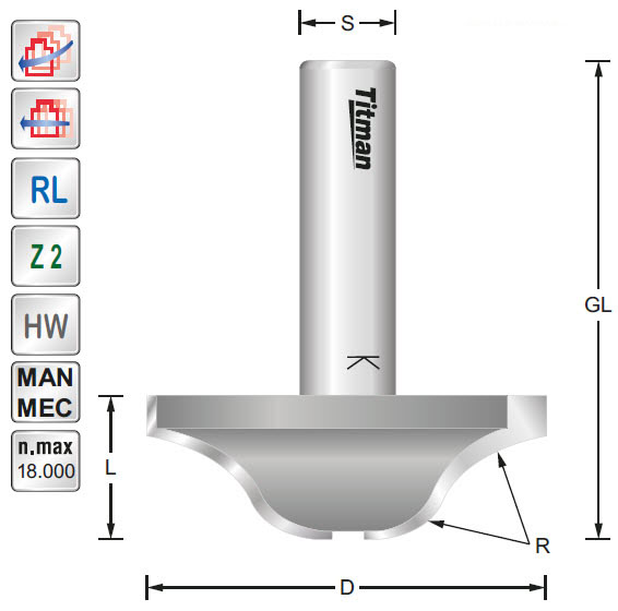 Profilfräser HW Z=2 D=50 R=12 L=18 GL=58 S=12