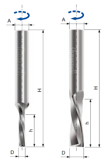 Freud Schlichtfräser - rechtsschneidend mit Linksspirale Z2 Ø 3 mm x h13 mm x H50 mm x S6 mm x S inc