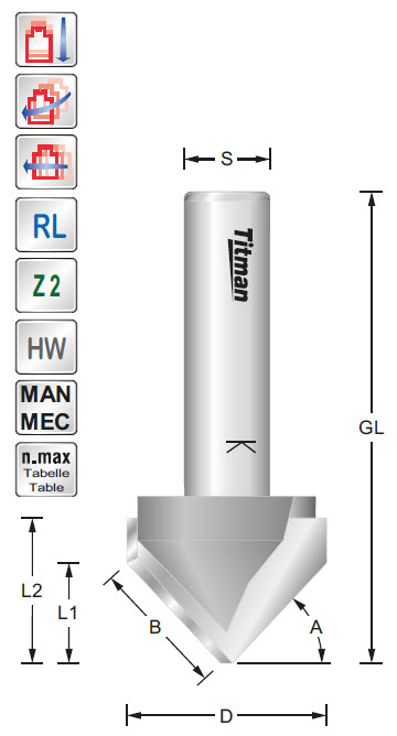 CMT Orange Tools 915.127.11 V-Nutfraeser 90° HW Z2 S=8 D=12.7x12.7x45 RE CMT Orange Tools 915.127.11 V-Nutfraeser 90° HW Z2 S=8 D=12.7x12.7x45 RE