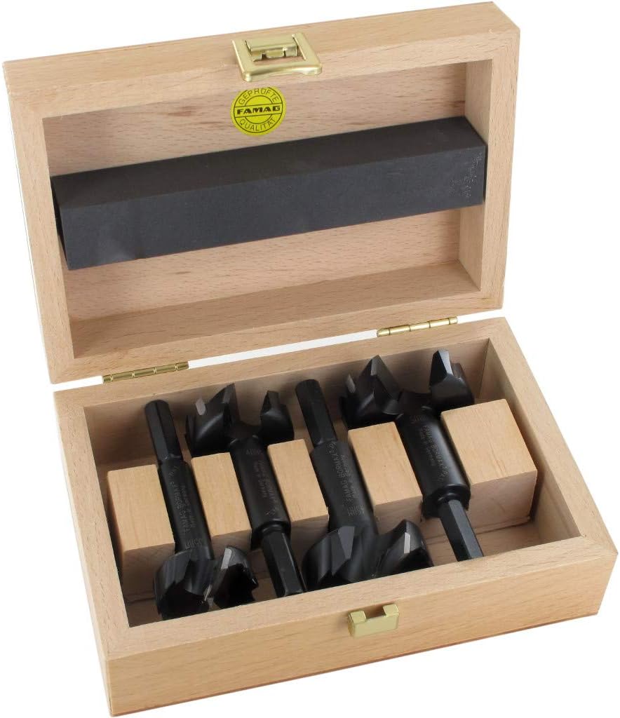 FAMAG 1663 Bormax³ HM Forstnerbohrer Satz im Holzkasten, 4-teilig: 35, 40, 45, 50 mm
