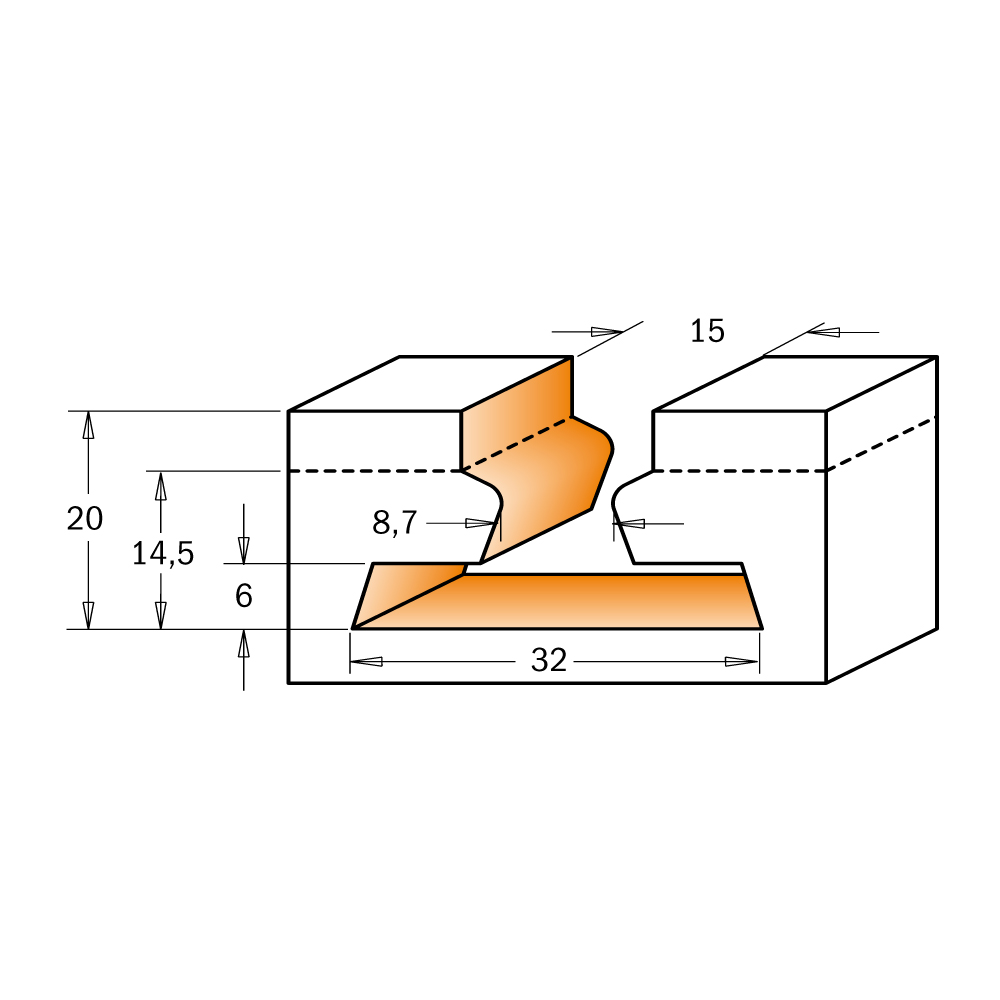 CMT C950.6 T-förmige Schlitzfräser HW - D32x20 d15 S=12