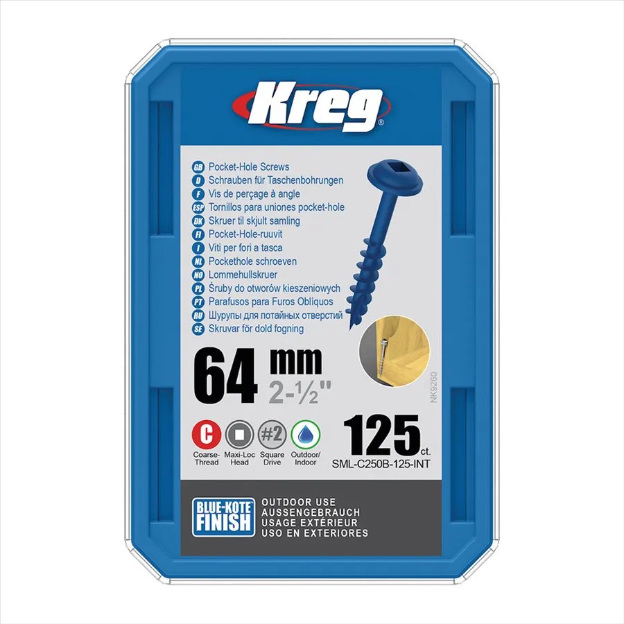 Kreg Blue-Kote Maxi-Loc Pocket-Hole Schrauben - 64 mm, grobgewinde, 125 Stück