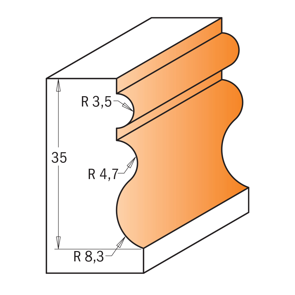 CMT C955.901 Fräser für Kranzprofile und Rahmen - D23,8x35 S=12 HW