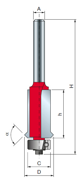 Freud Bündig-V-Nutfräser Schaft 6 mm 25,4 x 90° (Schnitthöhe x Winkel)