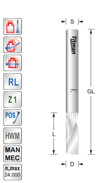 Spiralfräser HWM Z=1 D=10 L=25 GL=70 S=10 RL POS