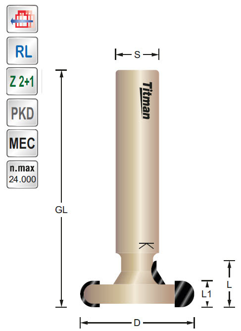T-Nutfräser DP Z=2+1 D=33 L1=8.6 L2=15 d=10.6 S=12