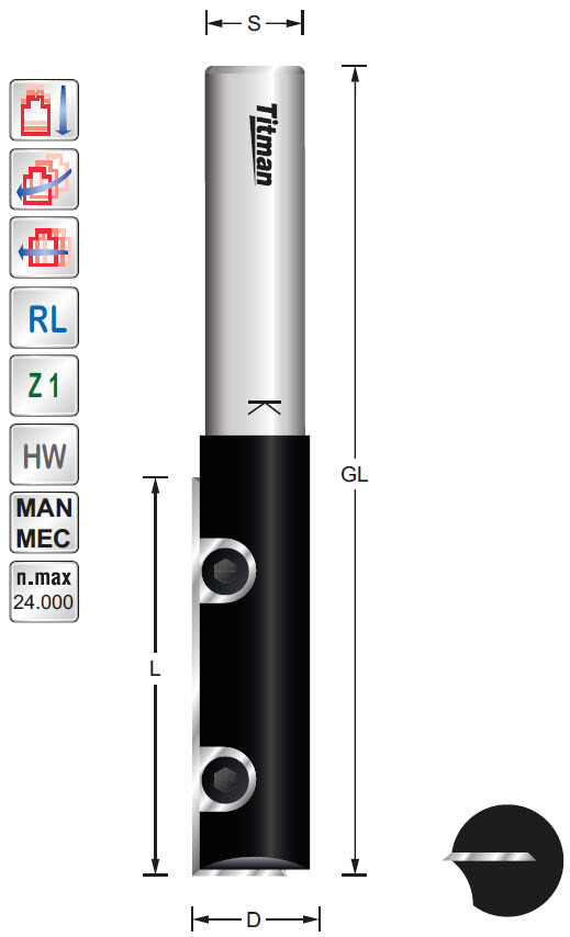 WP-Nutfräser L509 Z=1 D=12,7 L=50 GL=100 S=12