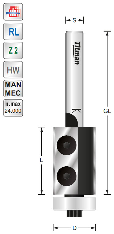 WP-Bündigfräser WP12X12 D=19 L=12 GL=45 S=6