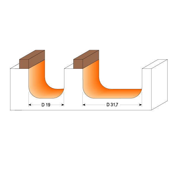 CMT Fräser für Holztabletts mit Lager - R6,4 D19x16 S=6 HW
