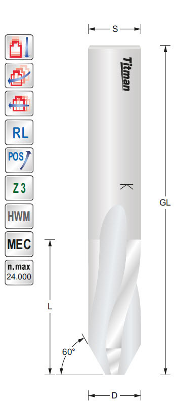 Spionlochfräser HWM Z=3 D=14 L=65 GL=120 S=14